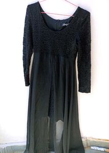 Black Net Dress With Side Wings