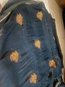 Elegant Navy Blue Embroidered Saree