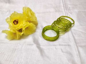 Green Striped Bangles - Stackable Indian Jewelry