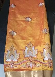 New Orange Embroidered Shinny Saree