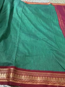 Good Green And Maroon Border Saree For Grabs