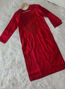 Red Embroidered Kurta