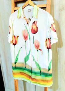 White Floral Design Shirt Size-40