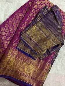 Beautiful Purple Saree With Fully Stitched Blouse