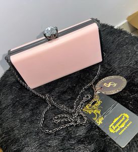 Pink Box Clutch with Diamond Knob &amp; Chain Strap