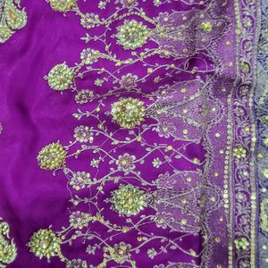 Purple Embroidered Zari Work Saree with Blouse