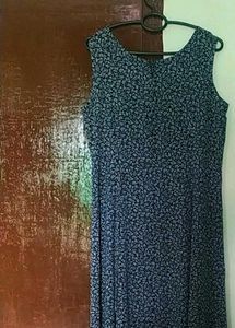 Chic Blue Printed Sleeveless Maxi Dress