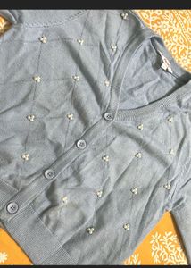 Blue Beaded Cardigan Korean Style
