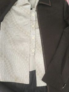 Brown Beaded Trim Blazer