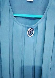 Vintage Blue Pleated Blouse