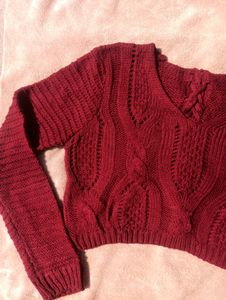 Maroon Crochet Crop Top for Women