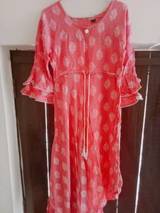 Peach Leaf Print Dress