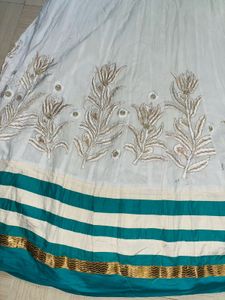 Elegant White &amp; Teal Embroidered Anarkali