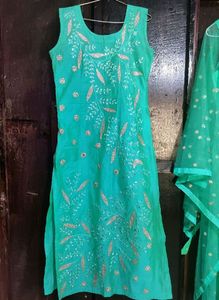 Sea Green Glass Work Embroidery Pretty Dress