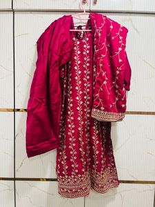 Wine Red Embroidered Kurti with Dupatta