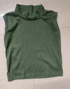 Olive Green Sleeveless Turtleneck