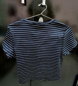 Dark Blue Striped Crop Top