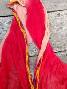 Chiffon Dupatta Red And Light Gold Shade