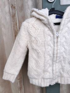 Cream Cable Knit Zip-Up Hoodie