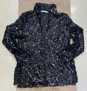 Zara Sequin Embellished collared top