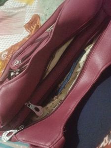 Burgundy Faux Leather Shoulder Bag red color