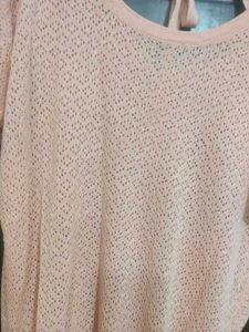 Peach Net Cold Shoulder Top