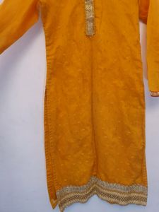 Beautiful Yellow Red Straight Suit Kurta Laggin