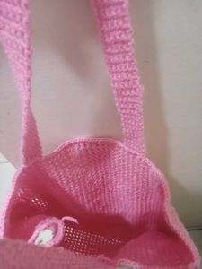 Pink Crochet Mesh Tote Bag