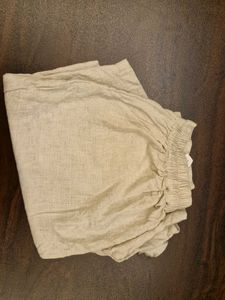 Beige Wide Pleated Linen Look Shorts