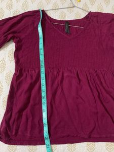 Dark Pink V Neck Short Kurti
