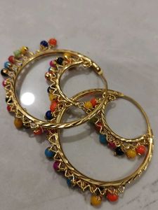 Golden Chaandbali With Multi-coloured Pearls