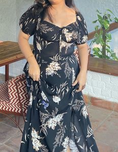Floral Print A-line Midi Dress