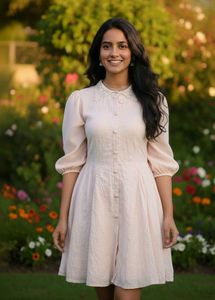 Charming Pink Button-Down Dress- L Size