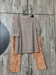 Printed cotton + net top