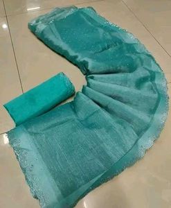 Elegant Green Saree with Delicate Lace