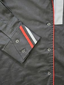 44XL Slim Fit Solid Black Chinese Collar Shirt