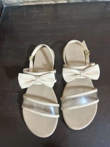 Cream Flat Sandals with Bow & Transparent Strap