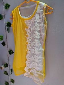 yellow beautiful net top for girl