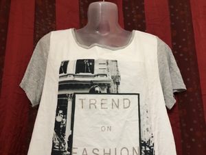 Pimkie Grey &amp; White Short Sleeve Top