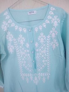 Elegant Aqua Embroidered Kurta