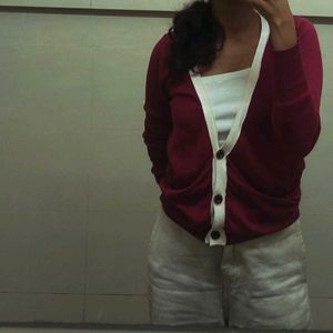Rust Cardigan with White Trim
