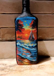 Hand-painted Sailboat Bottle Art