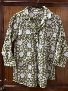 Green & White Floral Print Shirt