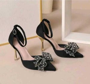 Black Embellished Bow Heels