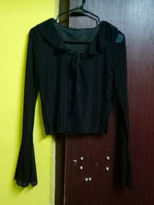 Y2K Flared Sleeve Semi Sheer Top