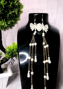 Pearl Bow Dangler Earrings  Elegant & Lightweight