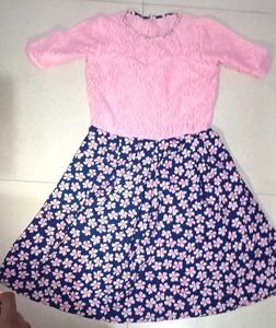 Pink Lace Floral Skirt Dress