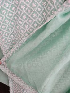 Embroidered Kurta Pants Set For Women, Green, 46in