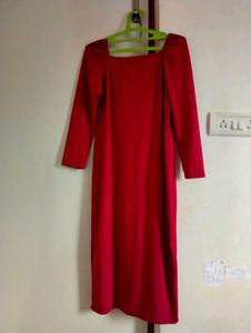 Cherry Red 3/4th Sleeve Maxi Dress