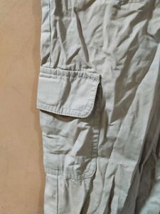 Beige Cropped Cargo Capri